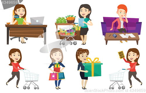 Image of Vector set of shopping people characters.