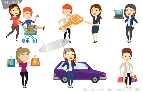 Image of Vector set of shopping people characters.