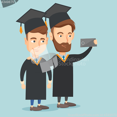 Image of Graduates making selfie vector illustration.