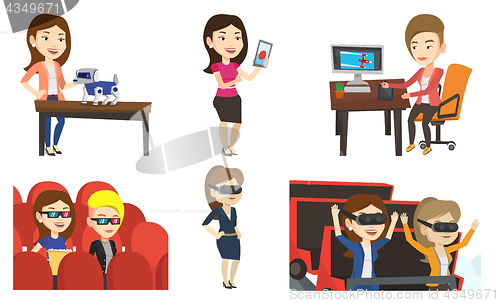 Image of Vector set of people using modern technologies.