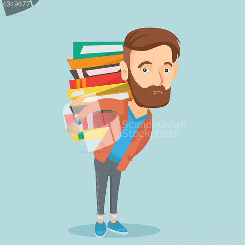 Image of Student with pile of books vector illustration.