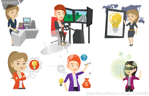 Image of Vector set of people using modern technologies.