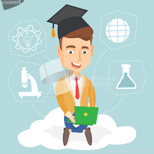 Image of Graduate sitting on cloud vector illustration.