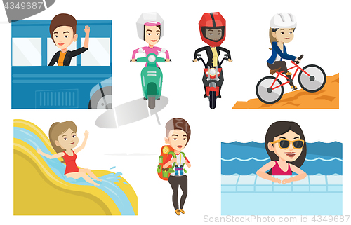 Image of Transportation vector set with people traveling.