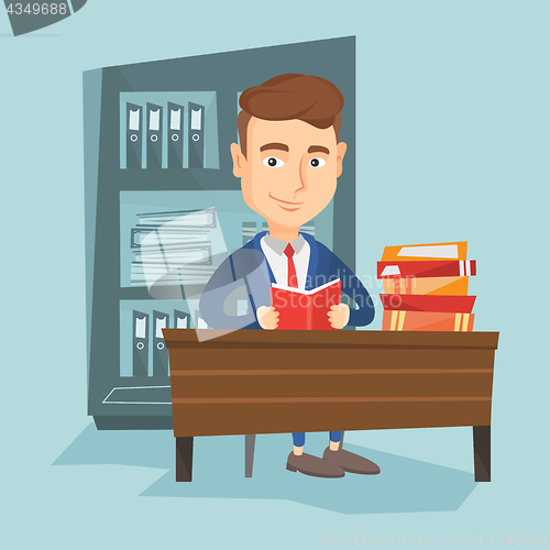 Image of Student reading book vector illustration.