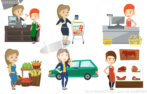 Image of Vector set of shopping people characters.