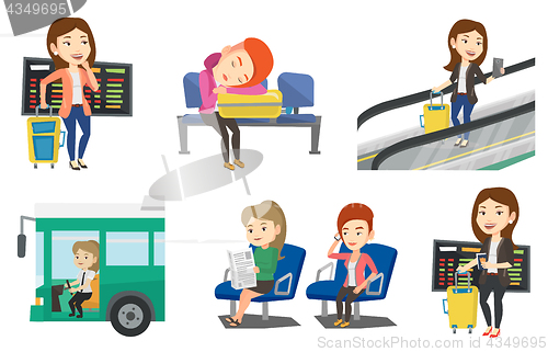 Image of Transportation vector set with people traveling.