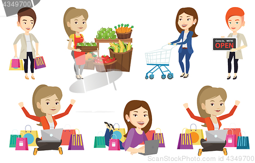 Image of Vector set of shopping people characters.