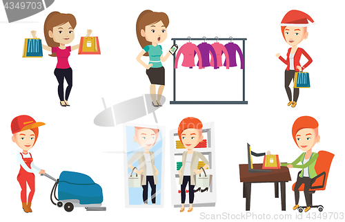 Image of Vector set of shopping people characters.