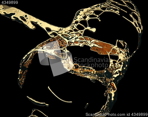 Image of Liquid gold or oil splatter and splashes isolated on black