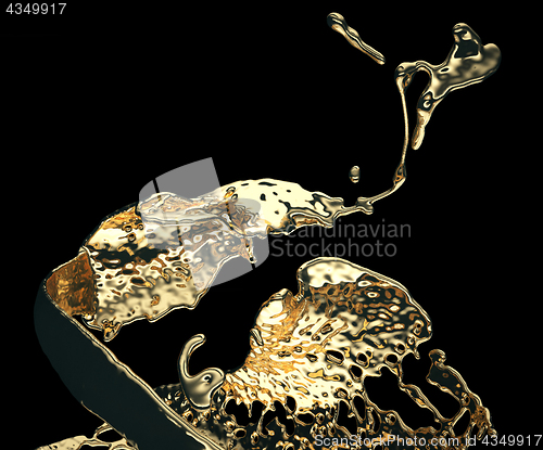 Image of Liquid gold or oil splatter and splashes isolated on black