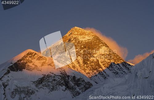 Image of Everest summit or peak at sunset or sunrise