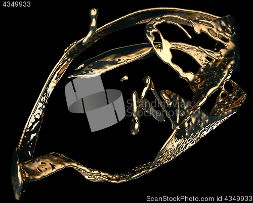 Image of Liquid gold or oil splatter and splashes isolated on black