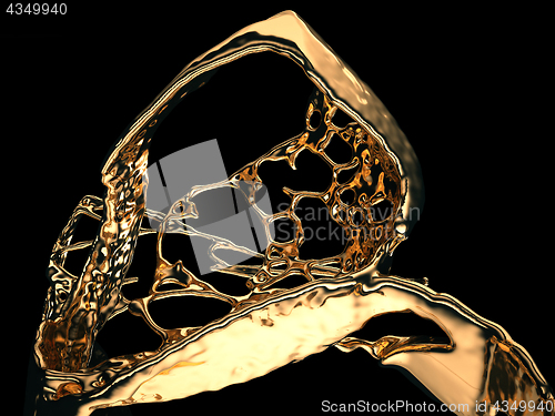 Image of Liquid gold or oil splatter and splashes isolated on black