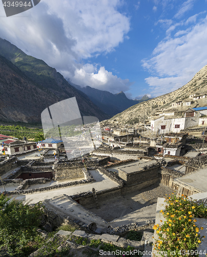 Image of Marpha village and apple gardens in Mustang