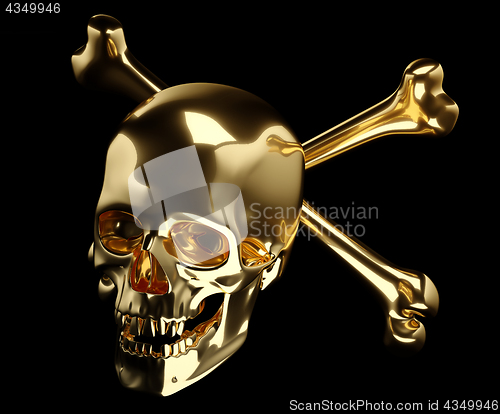 Image of Golden Skull with crossed bones or totenkopf isolated 