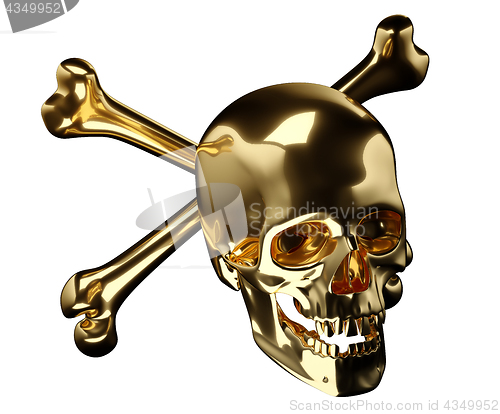 Image of Golden Skull with crossed bones or totenkopf isolated 