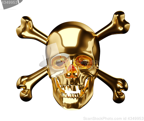 Image of Golden Skull with cross bones or totenkopf on white
