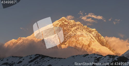 Image of Nuptse summit or peak at sunset or sunrise