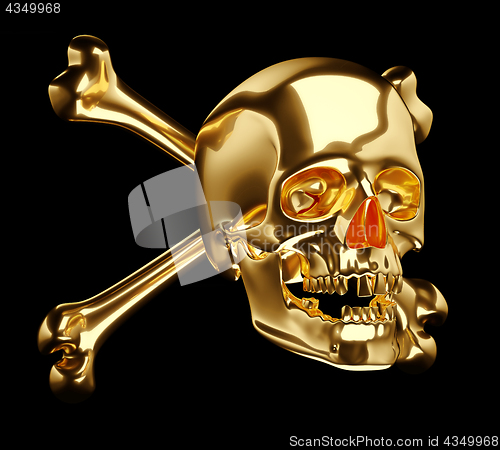 Image of Golden Skull with cross bones or totenkopf isolated