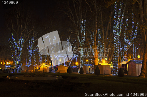 Image of Zrinjevac park decorated by Christmas lights as part of Advent i