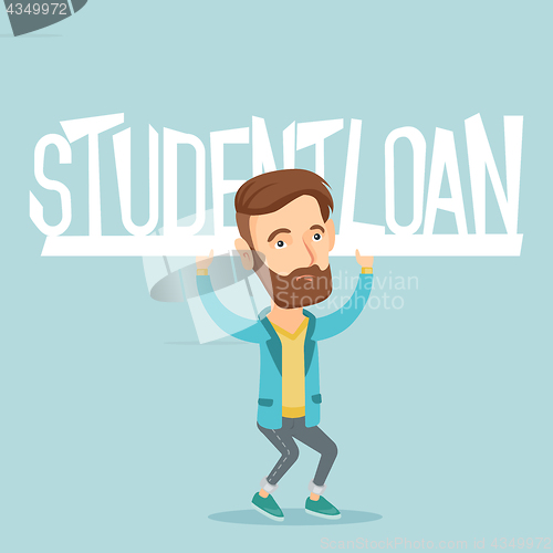 Image of Young man holding sign of student loan.