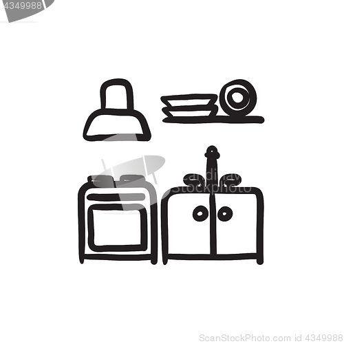 Image of Kitchen interior sketch icon.