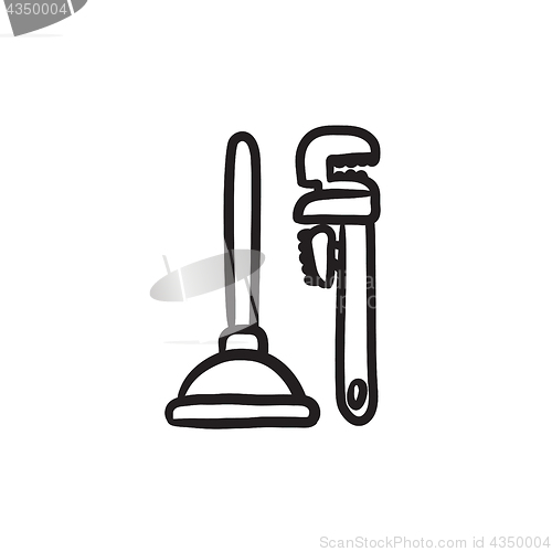 Image of Pipe wrenches and plunger sketch icon.