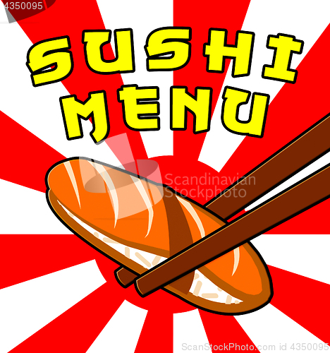 Image of Sushi Menu Shows Japan Cuisine 3d Illustration