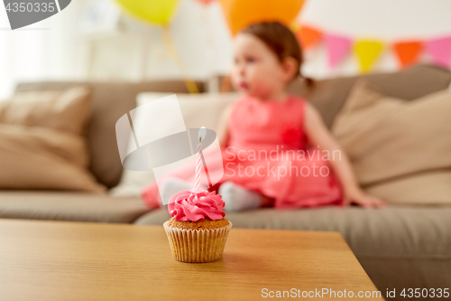 Image of birthday cupcake for baby girl at home party