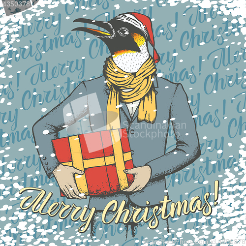 Image of Christmas penguin vector illustration