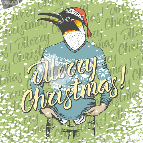 Image of Christmas penguin vector illustration