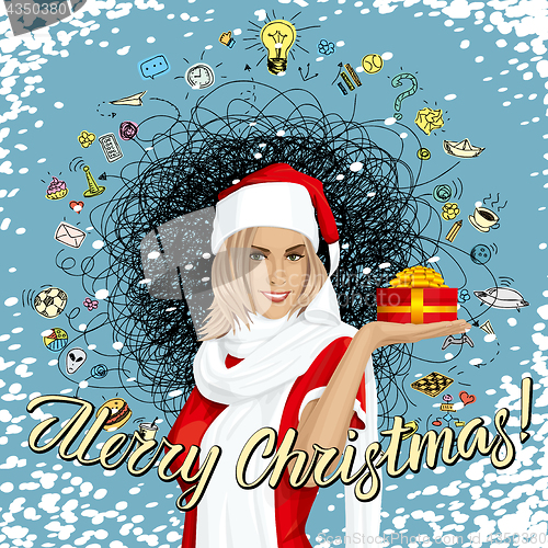 Image of Vector woman waiting for Christmas