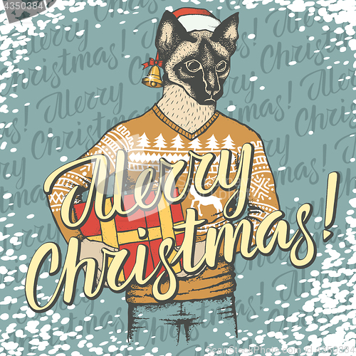 Image of Christmas cat vector illustration