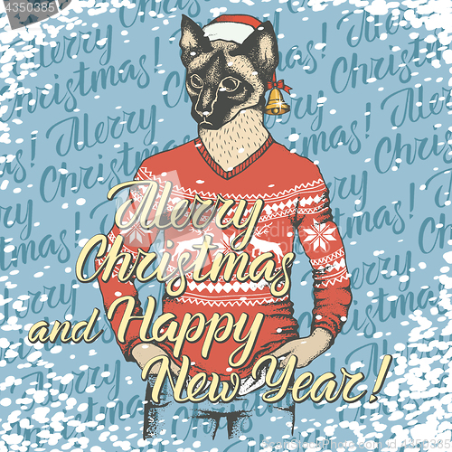 Image of Christmas cat vector illustration