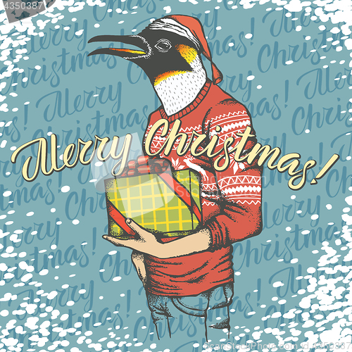 Image of Christmas penguin vector illustration