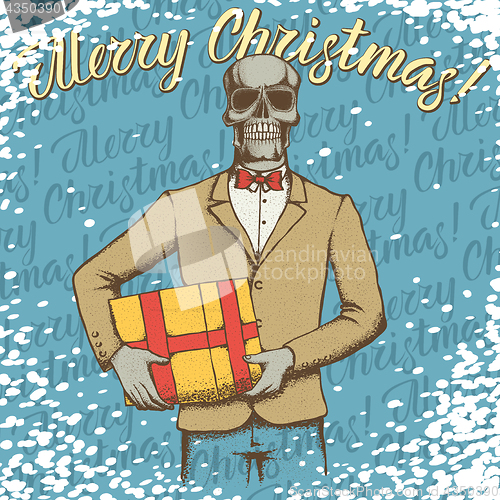 Image of Vector Christmas skull with gift illustration