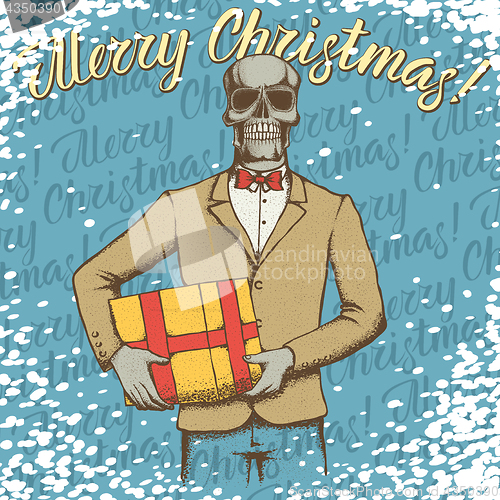 Image of Vector Christmas skull with gift illustration