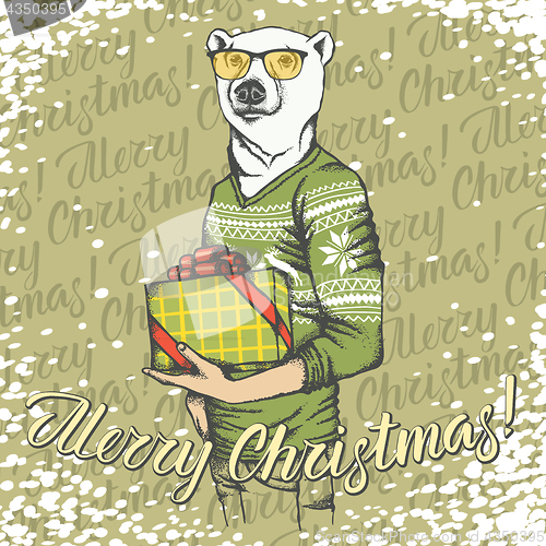 Image of Christmas white bear vector illustration