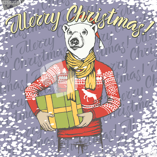 Image of Christmas white bear vector illustration