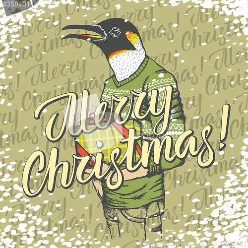 Image of Christmas penguin vector illustration