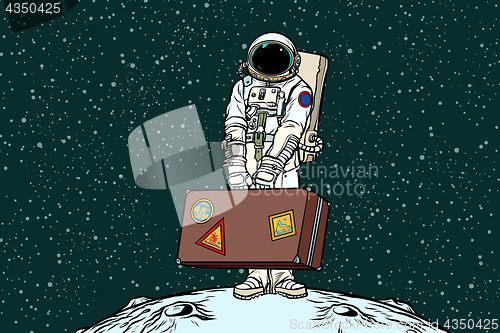 Image of Astronaut traveler with travel suitcase