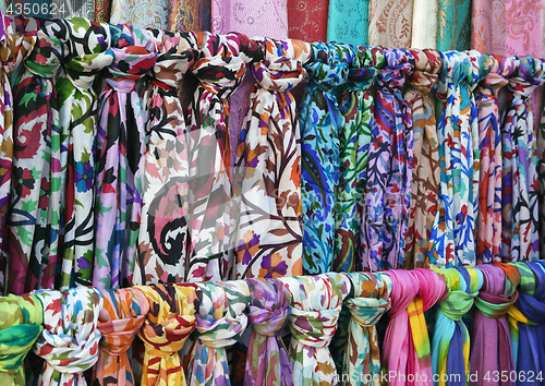 Image of Colorful scarves on an oriental bazaar market