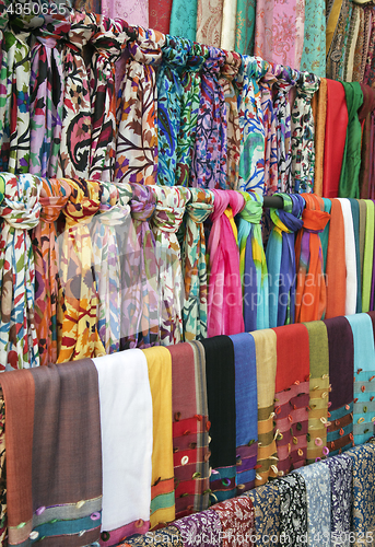 Image of Colorful scarves on an oriental bazaar market