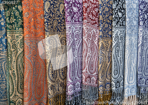 Image of Colorful scarves on an oriental bazaar market