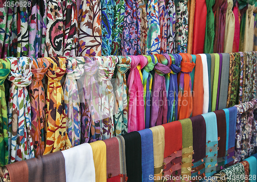 Image of Colorful scarves on an oriental bazaar market