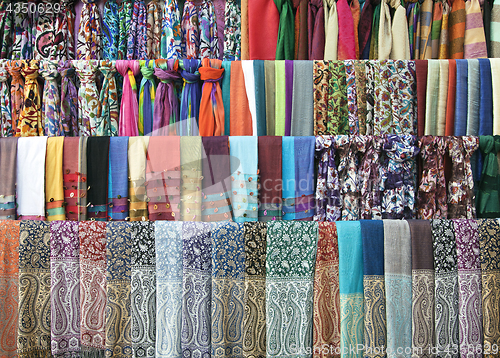 Image of Colorful scarves on an oriental bazaar market