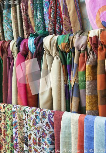 Image of Colorful scarves on an oriental bazaar market