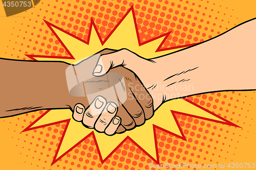 Image of Handshake black and white, African and Caucasian people