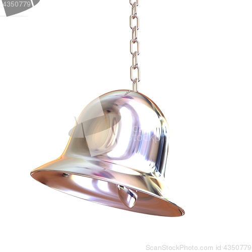 Image of Shiny metal bell isolated on white background. 3d illustration